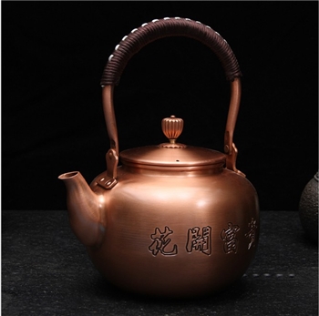金义堂 花开富贵手工铜茶壶 开水煮茶养生茶壶中式轻奢功夫茶壶